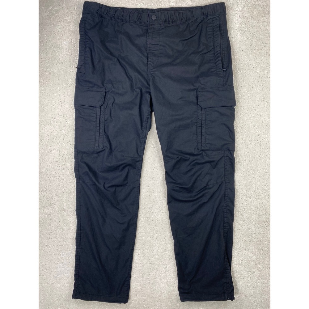 H&M Cargo Pants Men XL Black Regular Fit Ripstop Elastic Waist